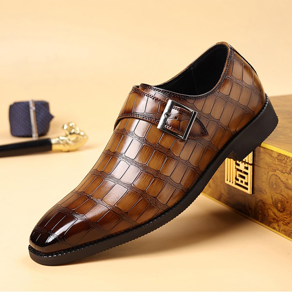 Zapatos de Vestir Monk Strap para Hombre Zapatos de Cuero clásicos Zapatos de Oxfords Negocios cómodos para Formales