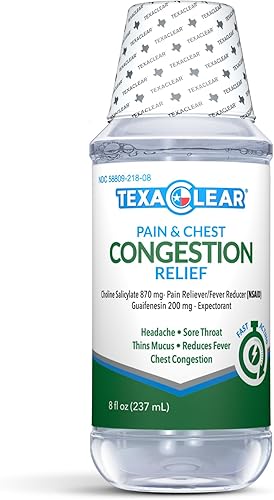 TexaClear® Alivio del dolor y la congestión del pecho | Sin tintes | Multisíntoma | Acción rápida | 8 onzas