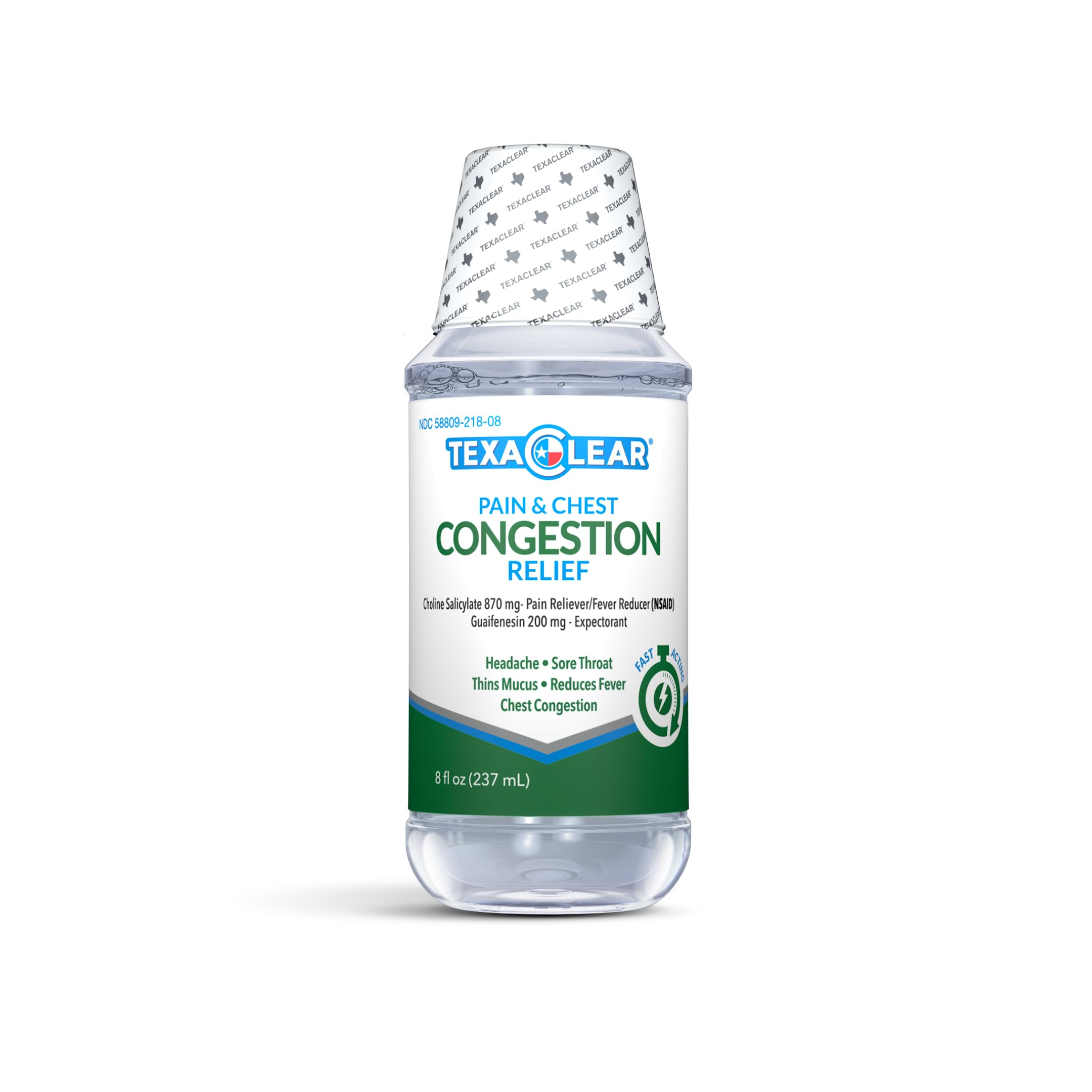 TexaClear® Pain & Chest Congestion Relief | Dye Free | Multi-Symptom | Fast-Acting | 8oz