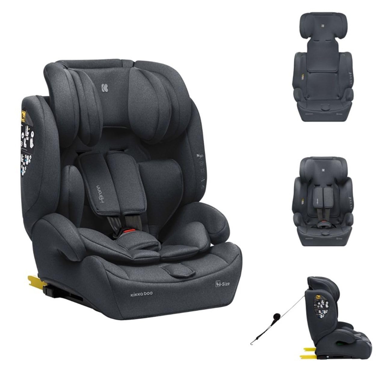 Kikkaboo Siège enfant I-Bronn i-Size (76-150cm) Isofix, Top Tether, Coussin, coloris:gris