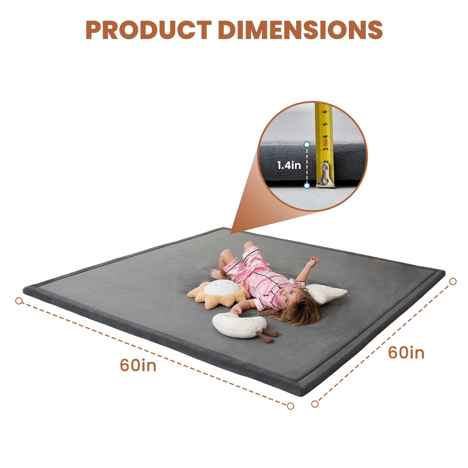 SUNYRISY Alfombra de juego para bebé de 3,5 cm de grosor, 150 x 150 cm de espuma acolchada para bebés, alfombra suave y plegable para corralito de juegos para niños para gatear y jugar, parte inferior
