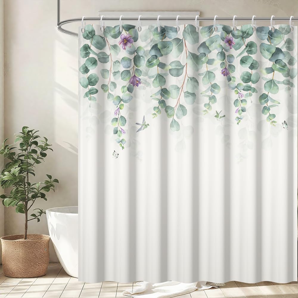 Cortina de Ducha de Hoja Eucalipto, Cortinas de Ducha Verde Oro Abstracto Planta Cortinas de Baño Antimoho Impermeable Lavable Tejido de Poliéster Cortina Ducha con 12 Ganchos 120x200cm — view 11