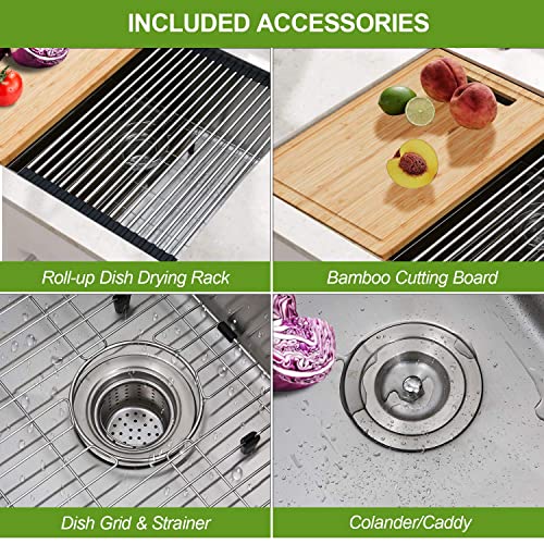 Hykolity 30-Inch Undermount Workstation Kitchen Sink, 16 Gauge Single Bowl Stainless Steel Kitchen Sink With Integrated Ledge And Accessories, 30" X 19" X 9" #TOP5