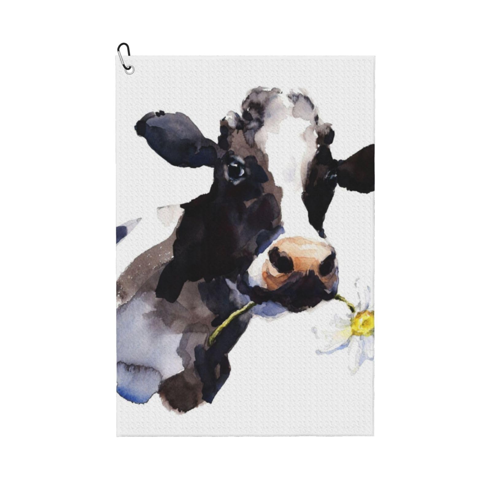 Hnnkloy Cow With A Daisy Flower, 16x24 in Portable Waffle Golf Towels with Carabiner Clip for Golf Bag