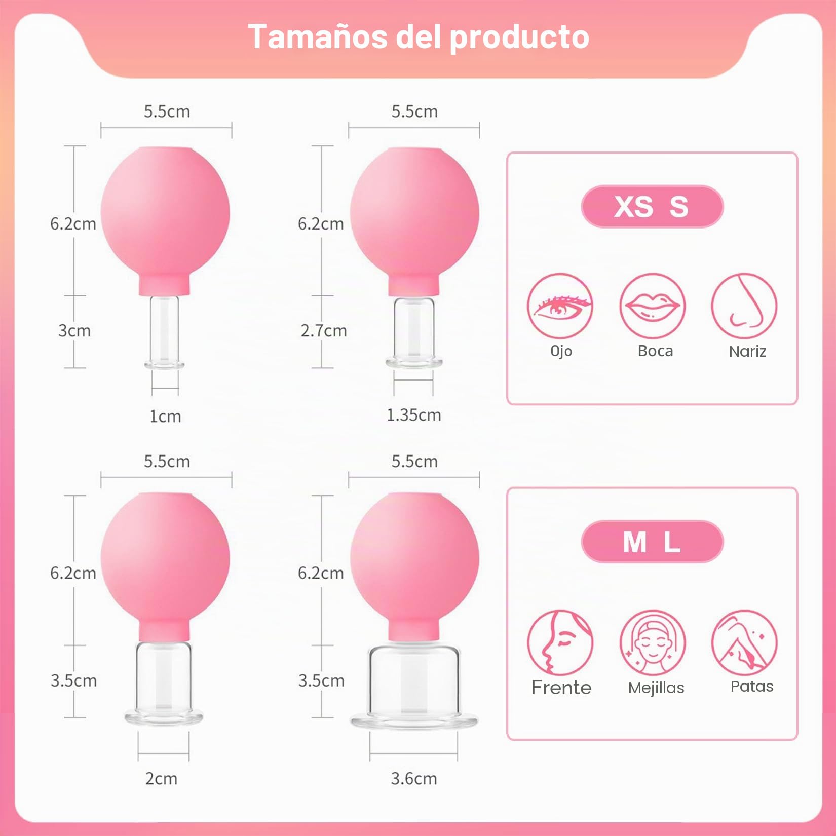 4 piezas de ventosas fisioterapia Con ventosa celulitis de silicona Set de ventosas faciales Contra las arrugas tensiones y alivio del dolor(Rosa)