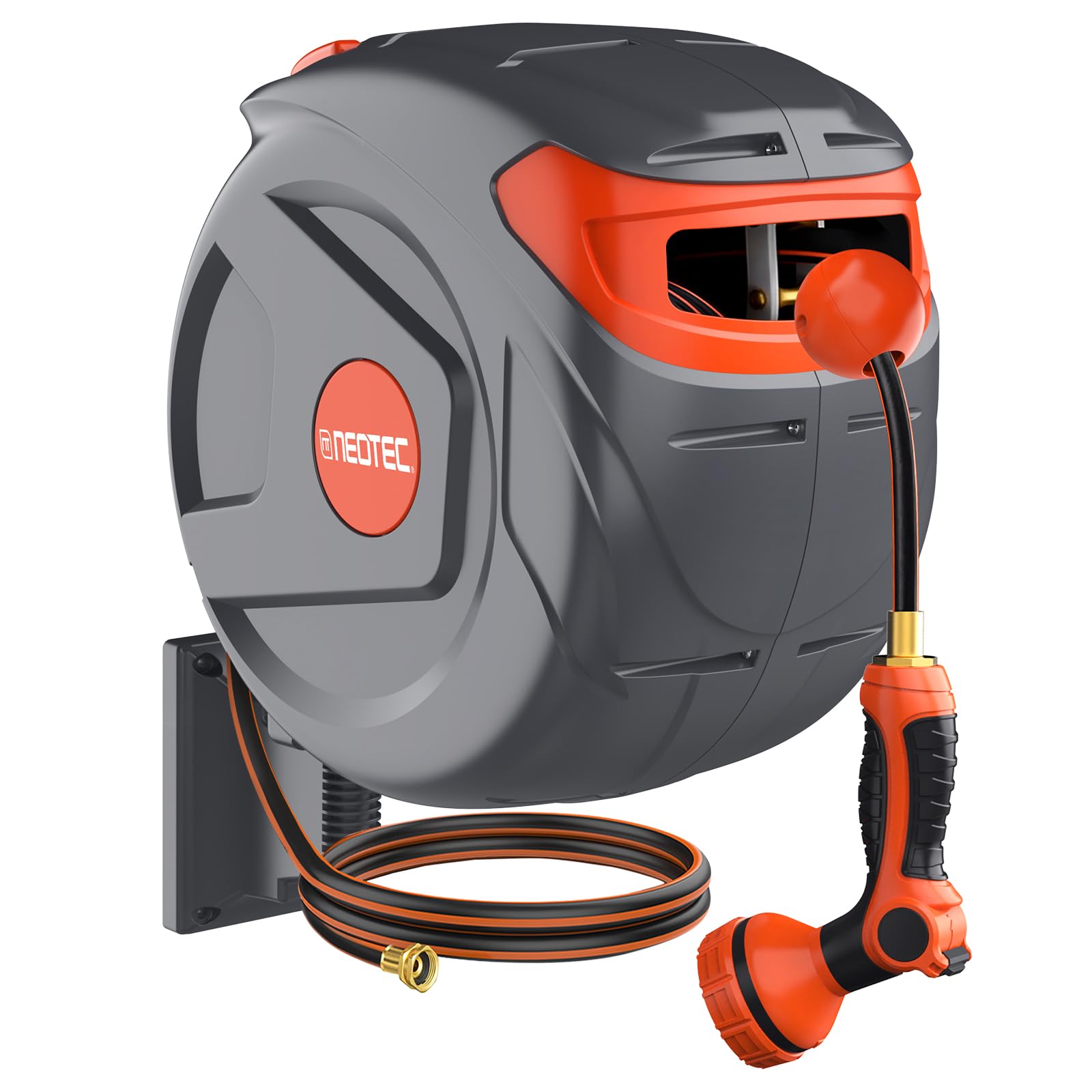 Photo 1 of 100FT Retractable Garden Hose Reel 1/2 Inch with 9-Pattern Nozzle - Automatic Slow Return & Any Length Lock, Wall Mounted Heavy Duty Hose Reels for Outside, 180° Swivel UV Resistant