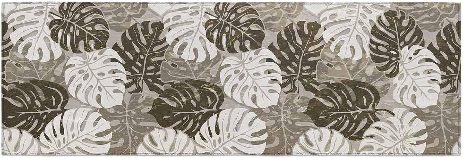 Teamery Kitchen Mats for Floor Summer Monstera Leaf Brown Washable Non Slip Kitchen Rugs 1PCS, Abstract Country Botanical Absorbent Standing Mats for Sink Bathroom Office Living Room 23.6x70.9in