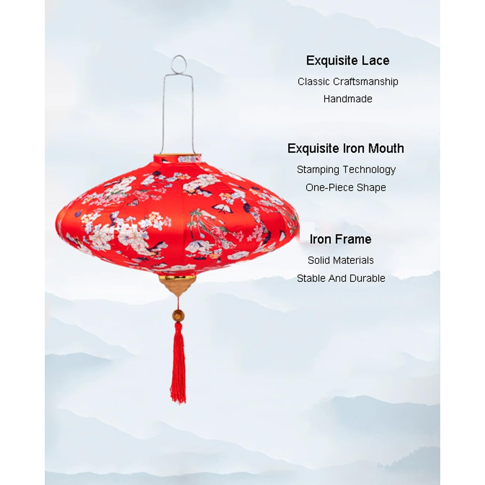 Lanterna di Seta Orientale, Lanterna Cinese Tradizionale di Seta Farol Lanterna da Esterno Lanterna Orientale appesa Lanterna Decorativa Giapponese vietnamita in Stoffa(12'')