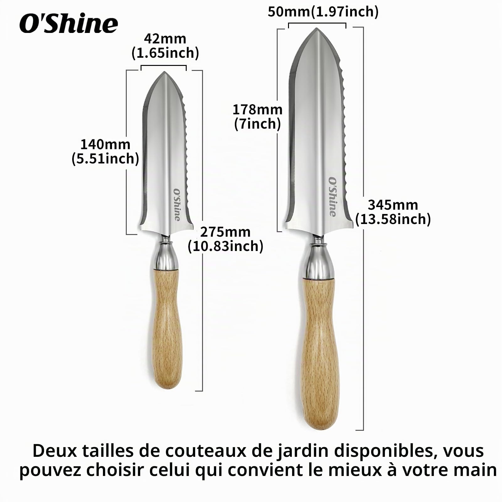 O'Shine Couteau de jardin japonais Hori Hori de 14 cm, petit couteau de sol en acier inoxydable pour planter et transplanter, outil de jardinage de qualité supérieure avec gaine, joli cadeau de jardin
