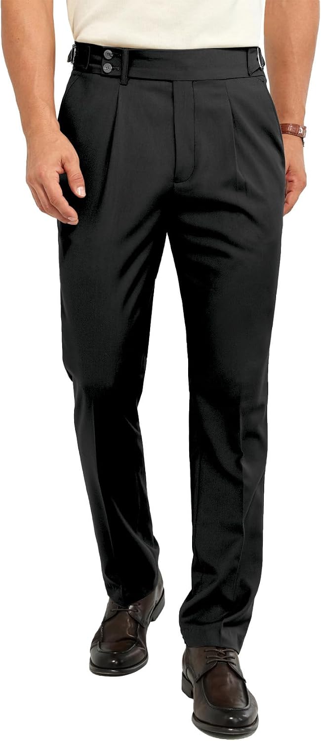 Mens Dress Pants Expandable Waist Formal Pant Regular Fit Pleated Trousers Flat Front Casual Work Slacks for Men