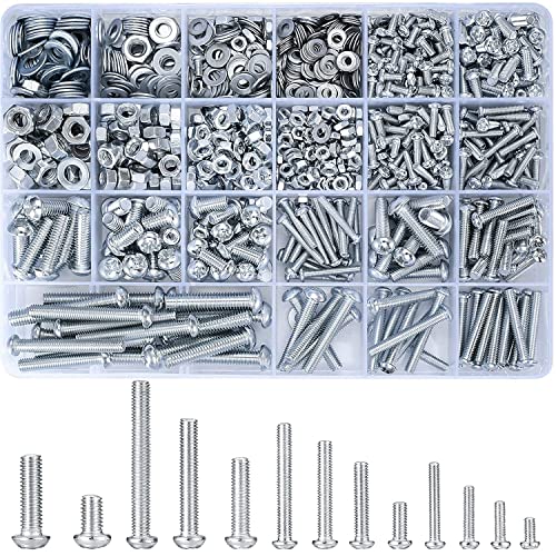 Odluzy 1080 Pcs Screws Bolts and Nuts Assortment Kit M3/M4/M5/M6 Hex Socket Head Cap Machine Screws Bolts and Nuts Kit for Industrial Household Electronic