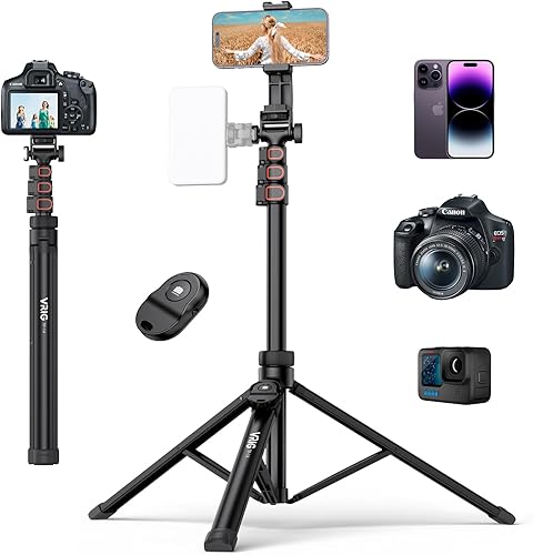 VRIG - Trípode extensible para teléfono de 63 pulgadas con mando a distancia para selfie stick con soporte para teléfono, trípode para cámara,