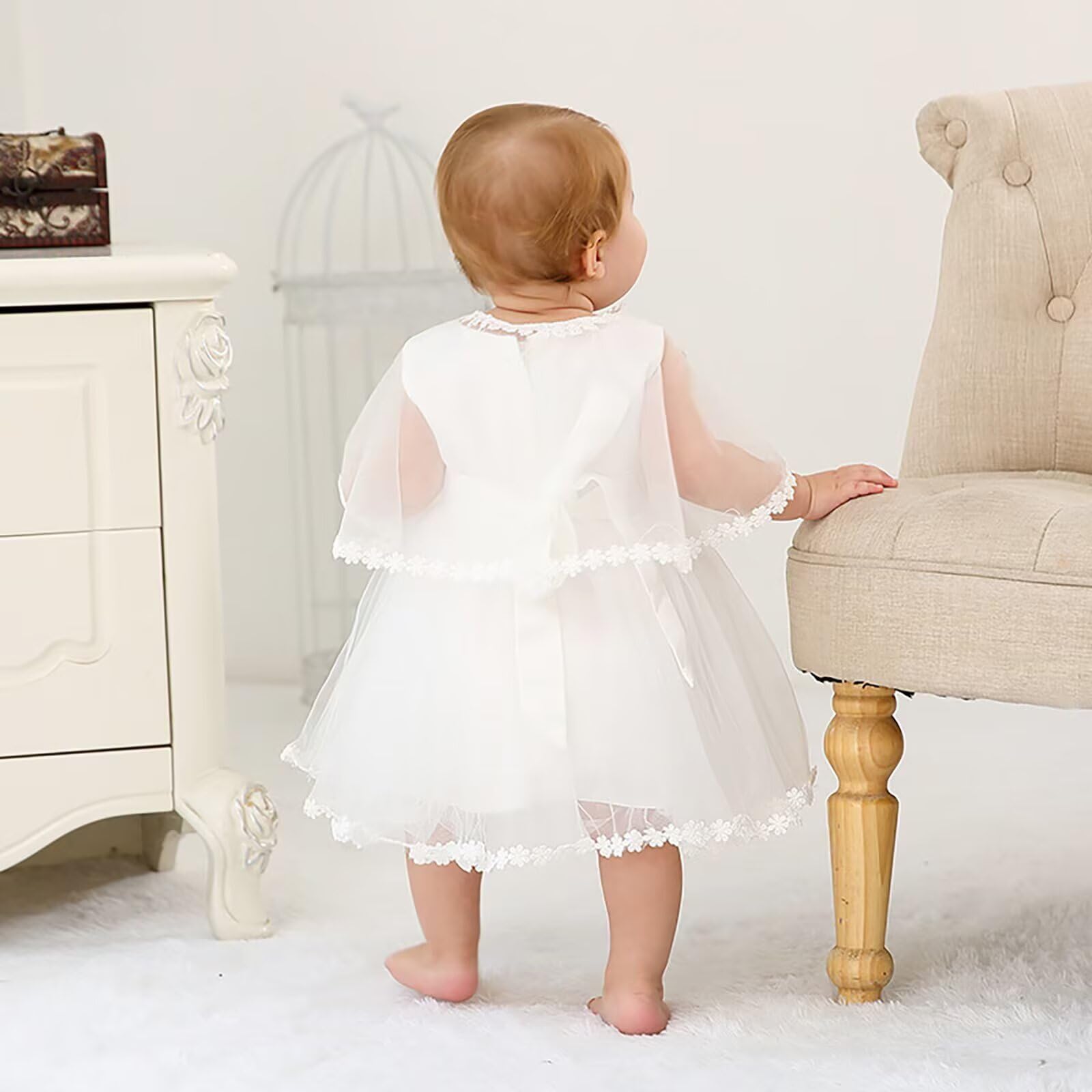 Bebé Niñas Blanco Bautizo Vestido Con Capota Recién Nacido Bautizo Vestido de Encaje para Boda Cumpleaños