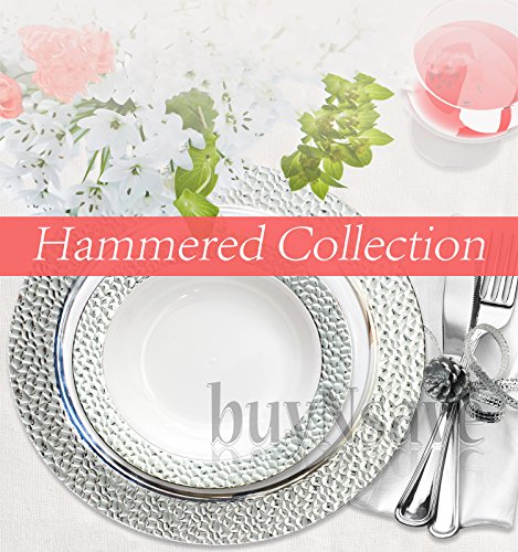 buyNsave White with Silver Heavyweight Plastic Elegant Disposable Plates, Wedding Party Elegant Dinnerware, Hammered Collection (40, 10.25" Dinner Plates) - Thumbnail 3