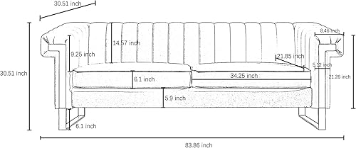 Miniatura 23 de Sofá Chesterfield de terciopelo de 83 pulgadas, moderno sofá biplaza de mediados de siglo para sala de estar y apartamento (P81-caqui cracker)