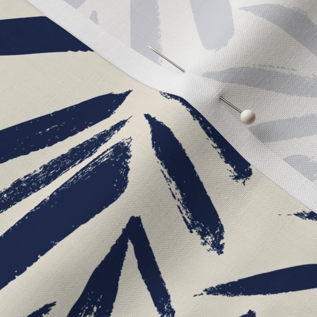 Spoonflower Fabric - Brush Leaves Navy Cream Botanical Texture Midnight Blue Printed on Petal Signature Cotton Fabric by The Yard - Sewing Quilting Apparel Crafts Decor