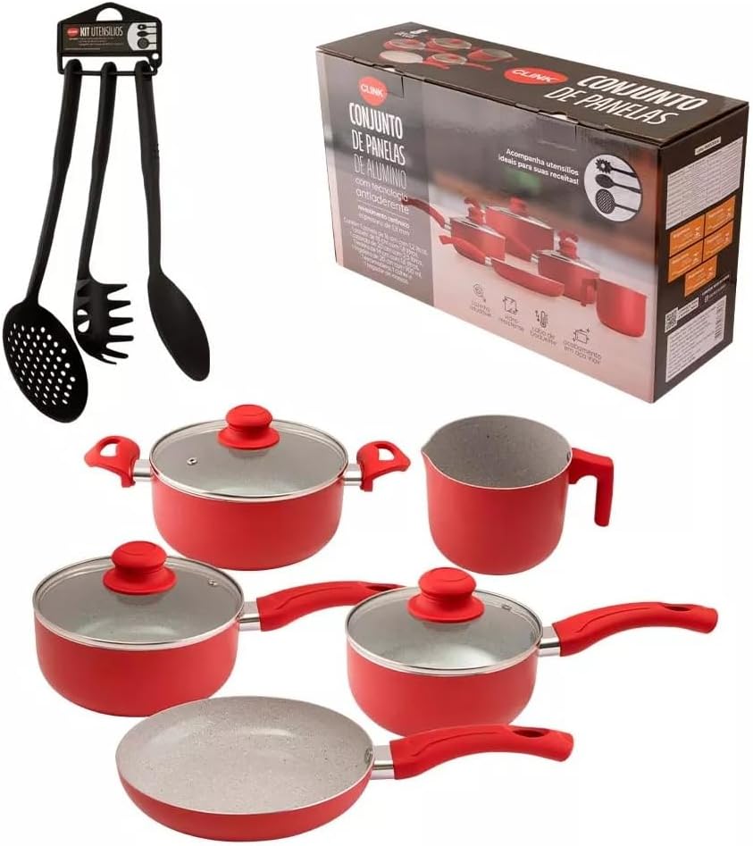 Conjunto de Panelas com Revestimento Cerâmico, 8 Peças, Verm... - imagem principal do produto