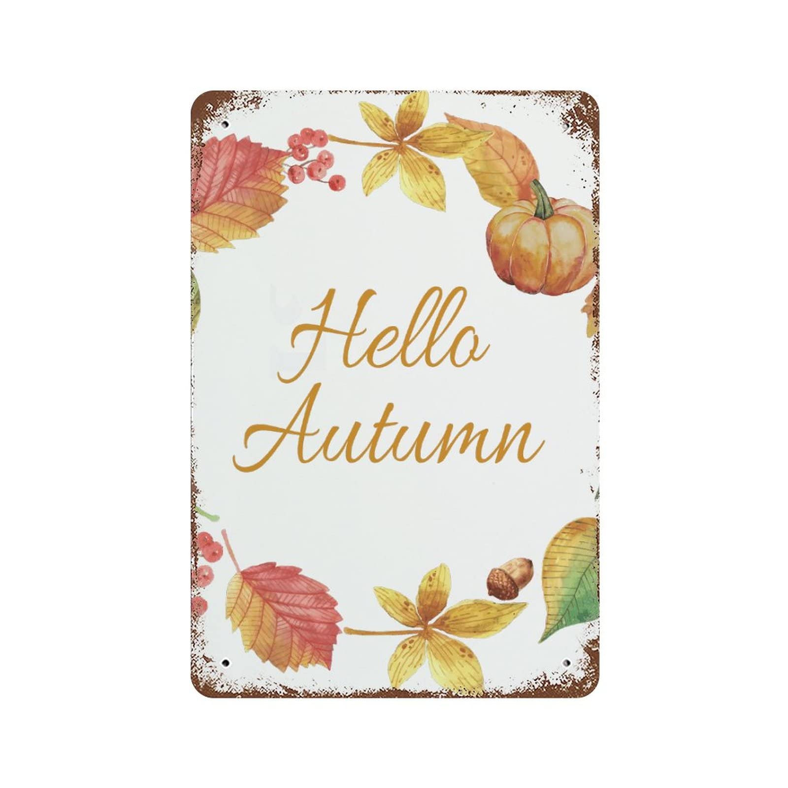 Panneau en étain Hello Autumn pour impression murale d'automne et déco de Thanksgiving 30x45 cm