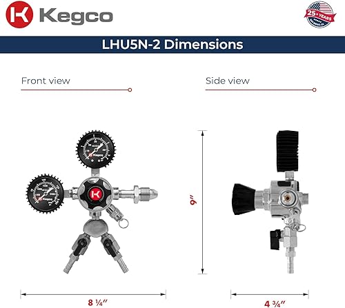 Miniatura 2 de Kegco Elite Series Dual Gauge Regulador de cerveza de barril de nitrógeno de dos productos, cromo