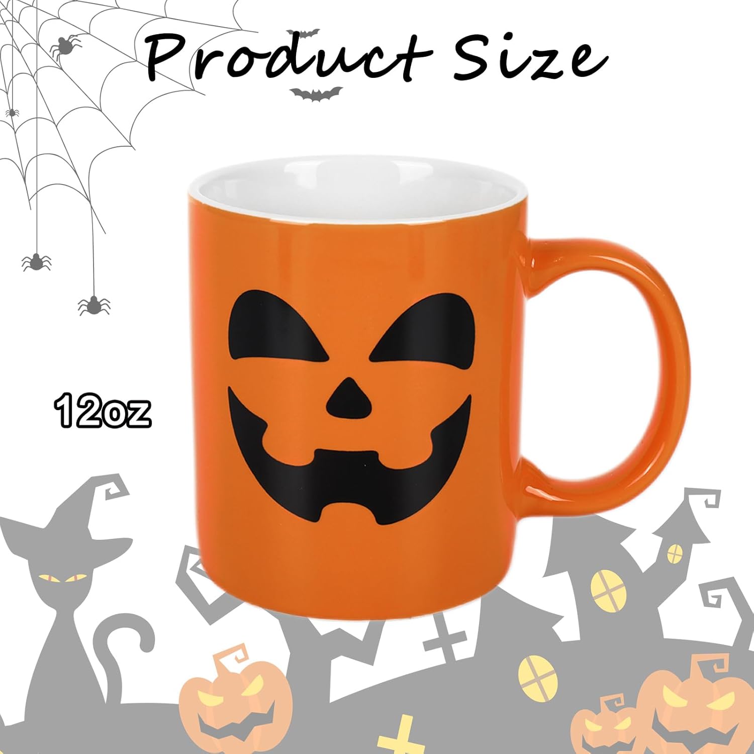 Whaline 4Pcs Halloween Mug Set 12oz Pumpkin Cat Monster Ghost Holiday Coffee Mug Halloween Ceramic Matching Mugs for Home School Office Table Centerpieces Housewarming Gift