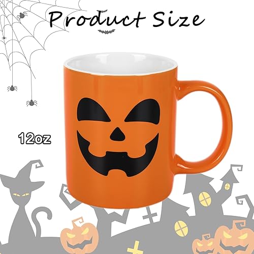 Miniatura 2 de Whaline Juego de 4 tazas de Halloween de 12 onzas con diseño de calabaza, gato, monstruo, fantasma, tazas de cerámica a juego para el hogar,