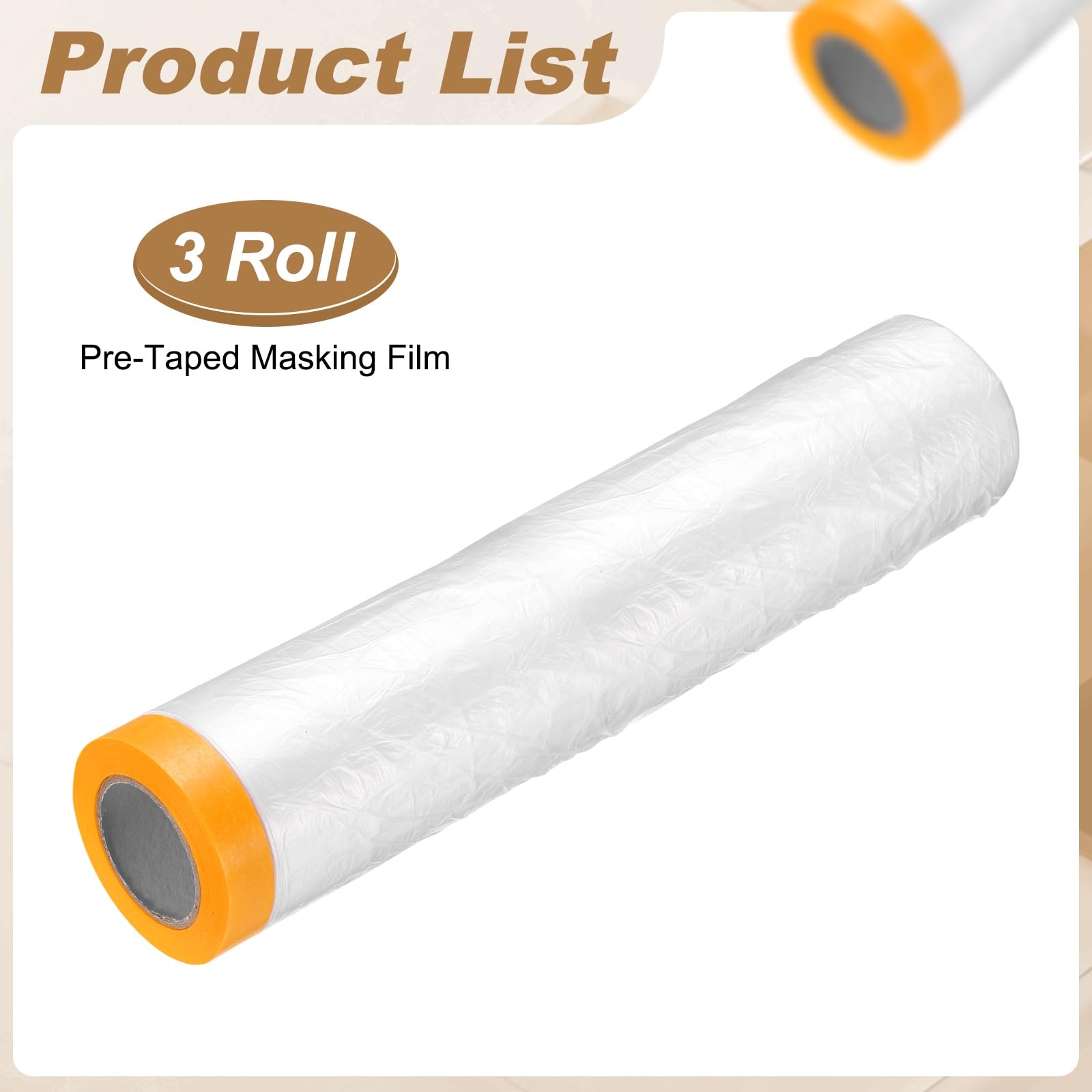 QUARKZMAN 3 Piezas De Película De Enmascarar Pretapeada 177.2" x65 Pies Cinta Adhesiva Y Lona Plástica Para Pintores Película De Cubierta Plástica Con Cinta Para Cubrir Pintura Automotriz