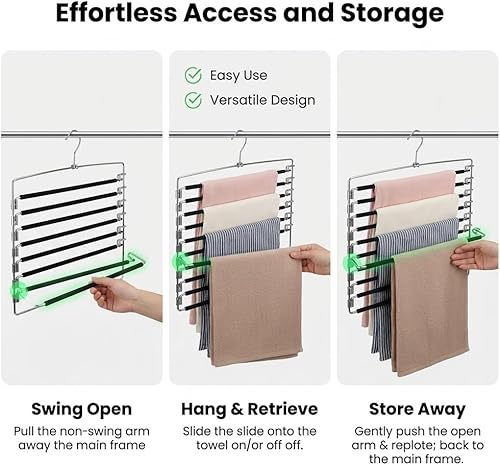 Miniatura 2 de Percha para pantalones con brazo oscilante de varios niveles | Perchas de ropa que ahorran espacio con acolchado de espuma y brazos extraíbles |