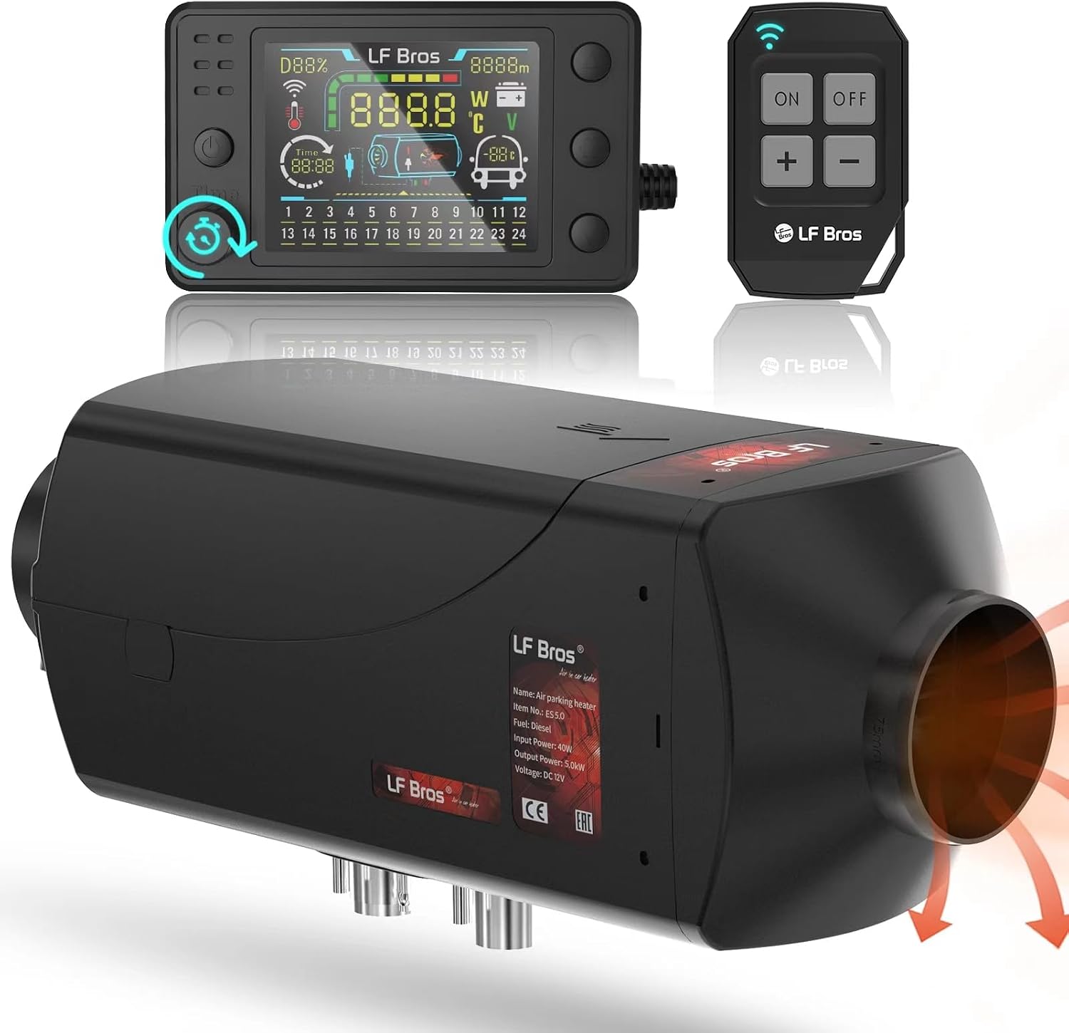 LF Bros 5 kW 12V diesel heater with T3 LCD display and remote