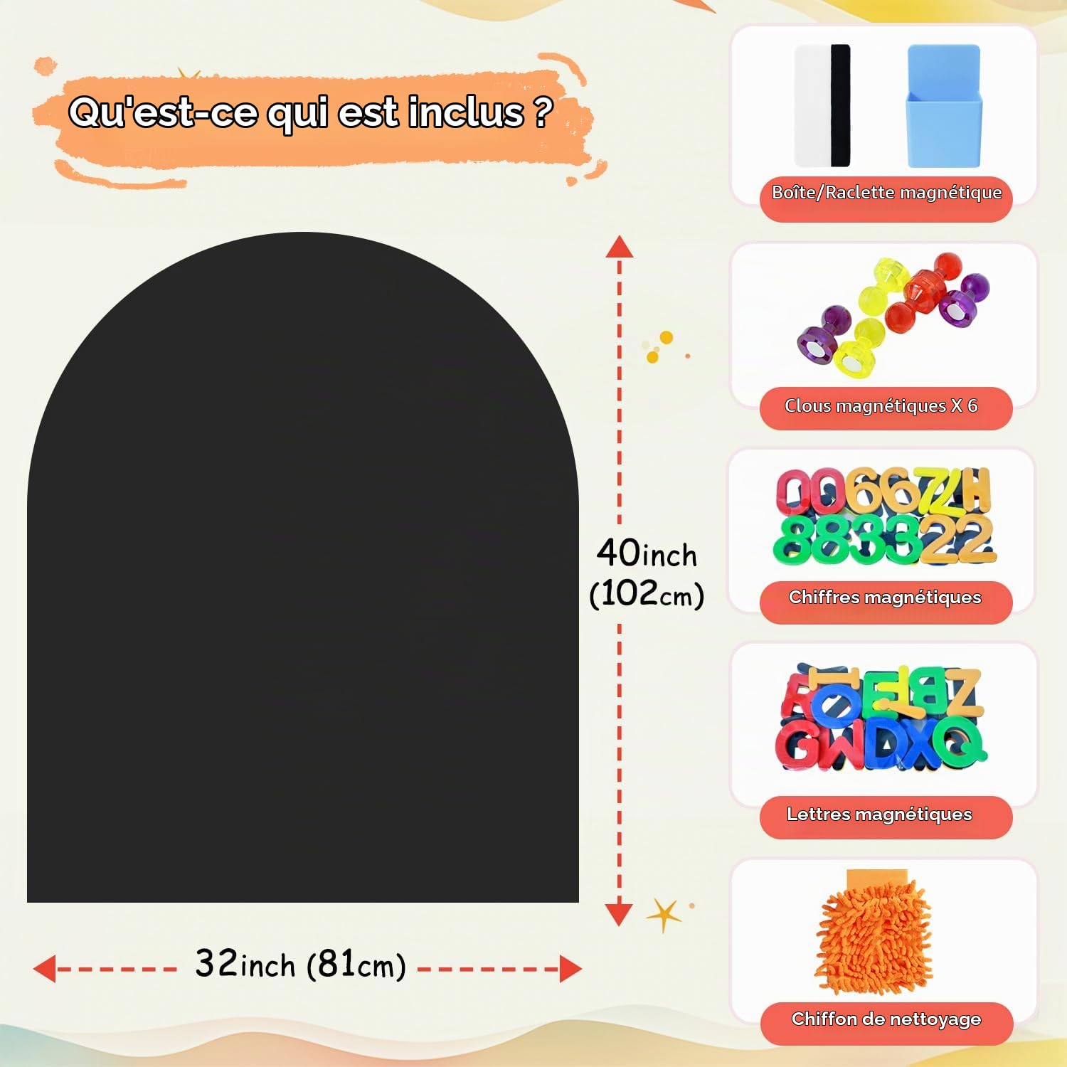 FUHSY Tableau mural magnétique 100 x 80 cm noir avec plusieurs accessoires pour la salle de jeux à la maison