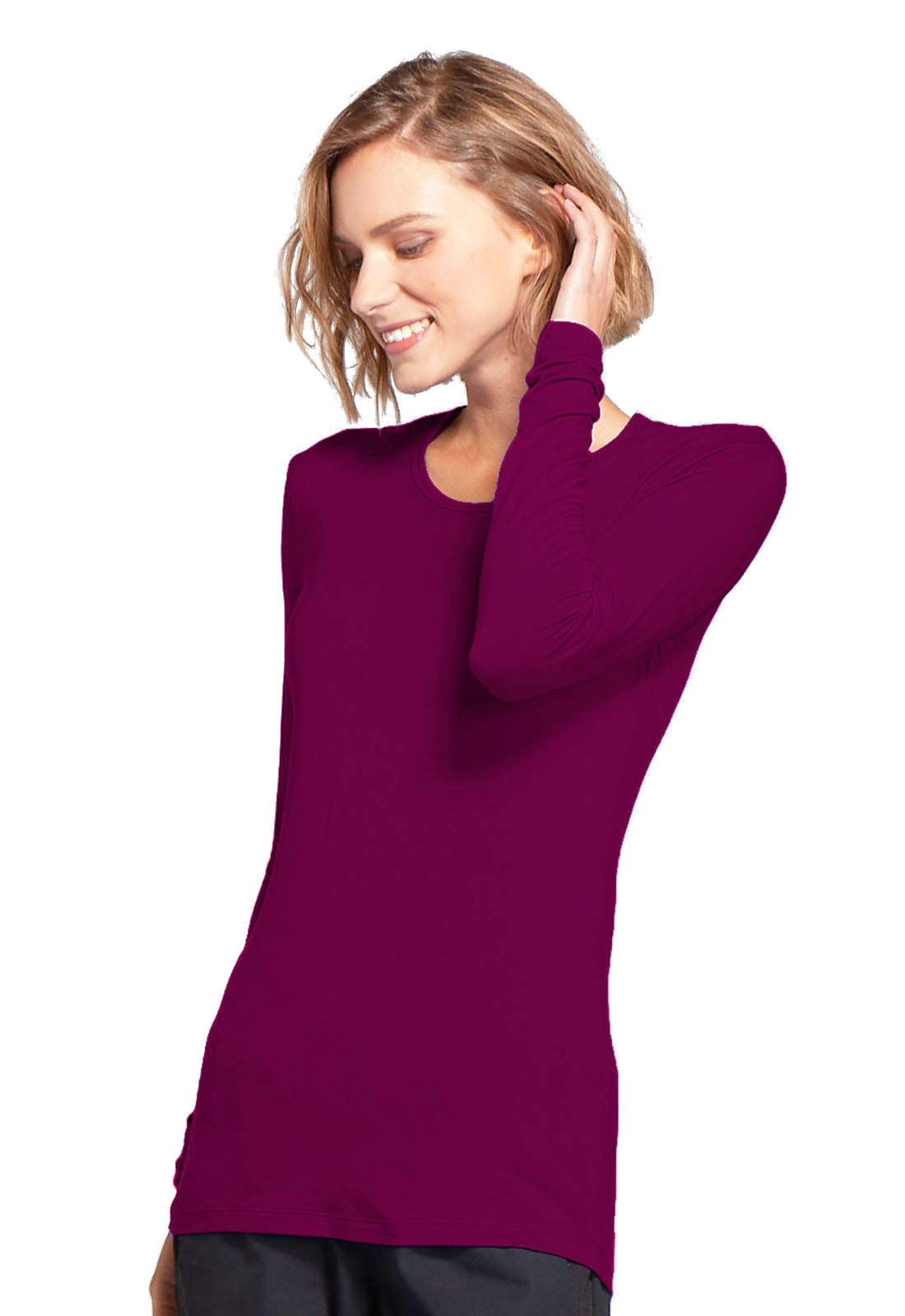 Cherokee Long Sleeve Underscrub for Women Modern Classic fit Soft Crew Neck Knit Tee with 2-Way Stretch - 4881
