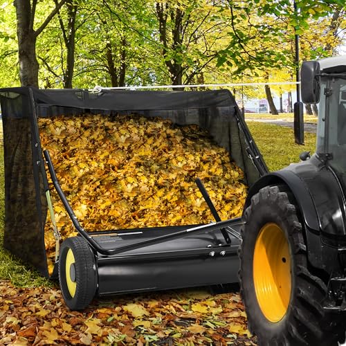 Garvee_SC Garvee 44 in Lawn Sweeper Tow Behind with 25 cu.ft. Large Pull Behind Grass Collector, Heavy Duty Leaf Collector with Dumping Rope Design, Adjustable Sweeping Height for Picking Up Debris