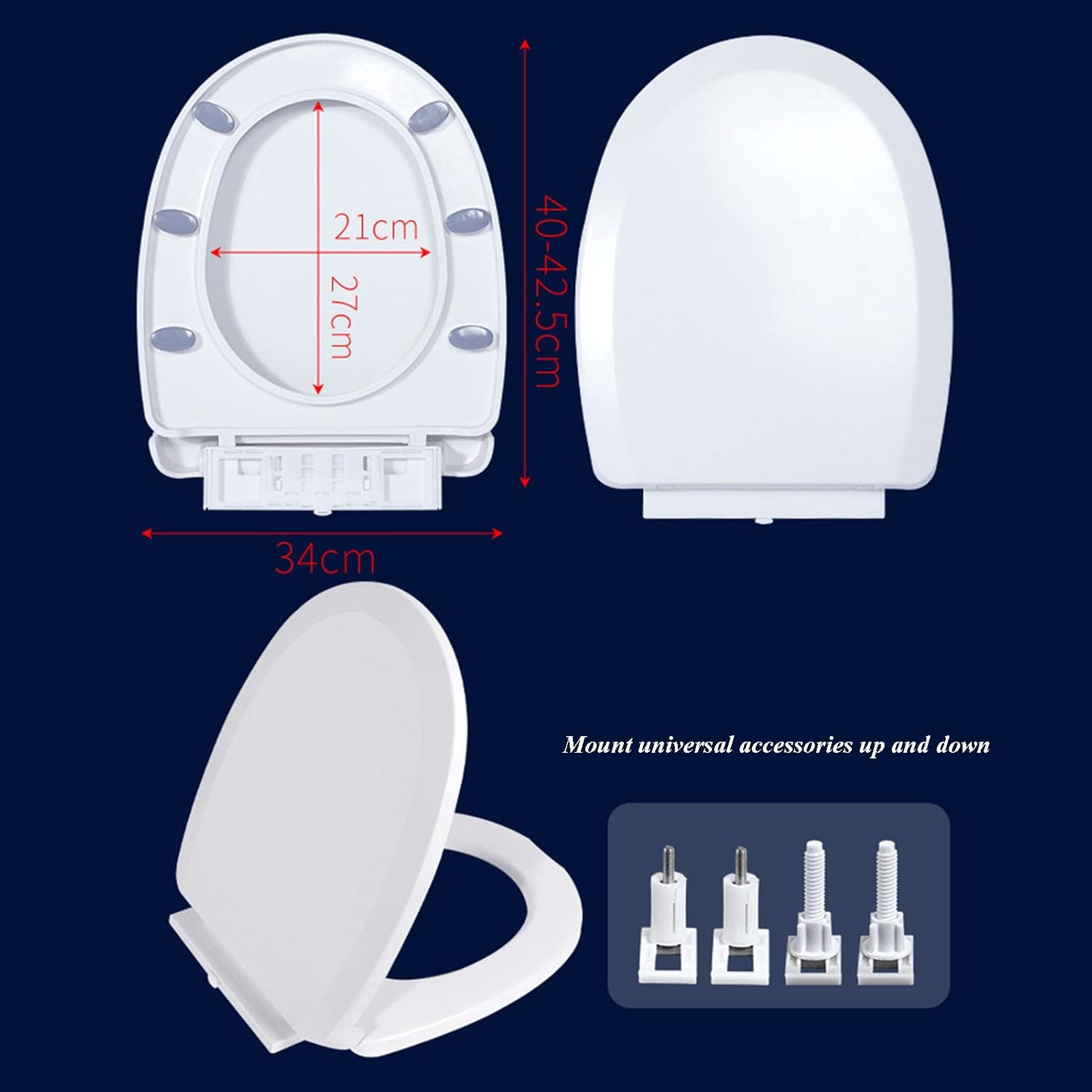 BHBXZZDB Elongated Toilet Seat, Comfort Fit Toilet Seat with Slow Close, Quick Release Hinges, and Non-Slip Bumpers, Easy to Install for Elongated Oval Toilets