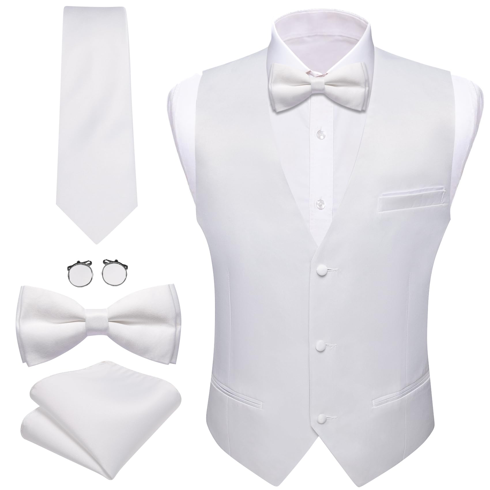 Barry.Wang Ensemble gilet d'affaires pour homme avec gilet et nœud papillon | Col en V classique coupe ajustée 5 pièces, parfait pour une fête de mariage