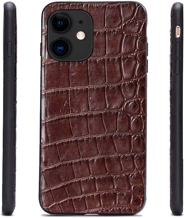 Coque Alligator pour iPhone 11 en cuir véritable élégant marron - 6