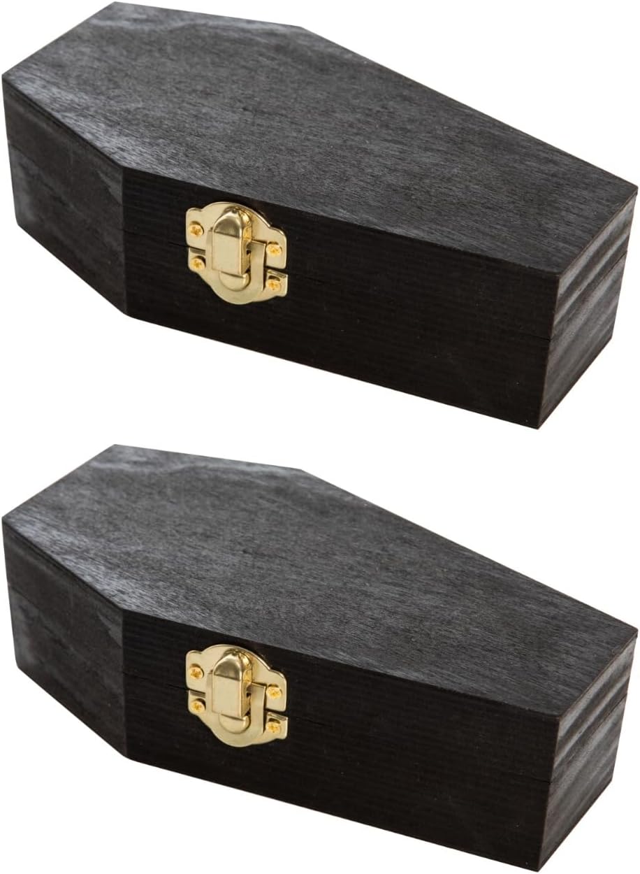 Creative Hobbies 6" Black Painted Wood Coffins - Fillable Mini Casket for Halloween Parties, Goth Decor, Small Pet Burials, Trinket Storage | 2 Pack