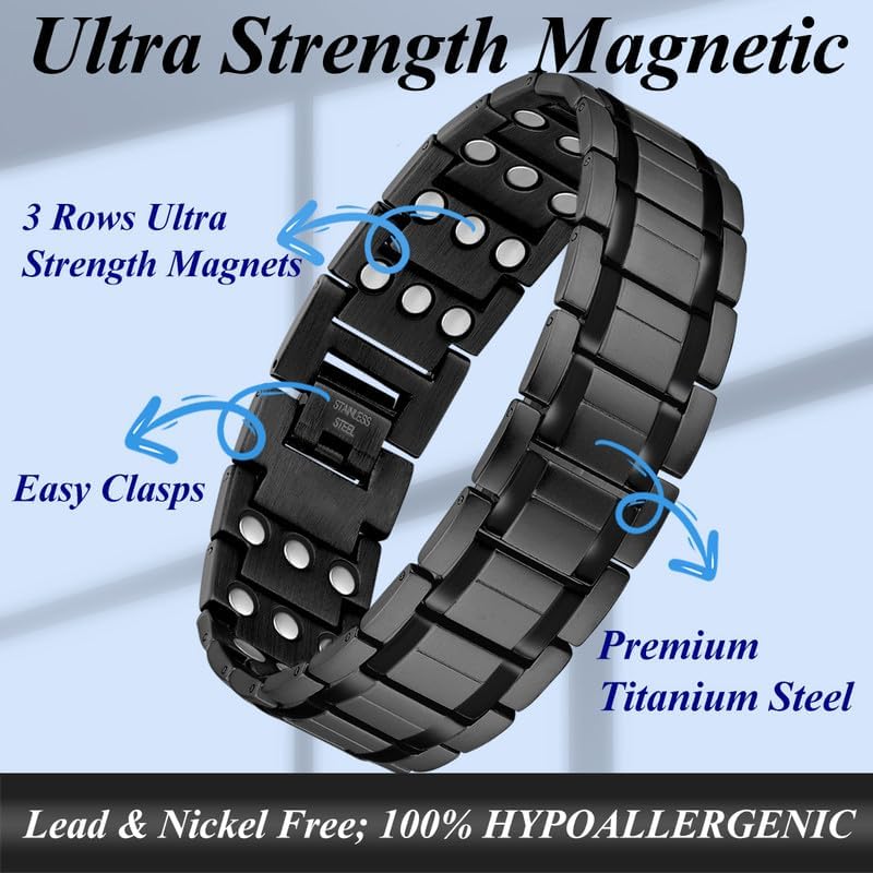 3X Magnetic Bracelets for Men Ultra Strength Titanium Steel Bracelet Wrist Adjustable with Sizing Tools - Image 3