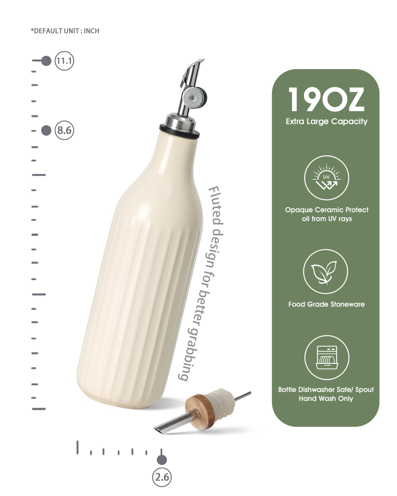 Botella dispensadora de aceite de oliva para cocina, dispensador de botellas de aceite y vinagre de cerámica de 17 onzas, recipiente de aceite de cocina de gran capacidad para aceite de oliva,