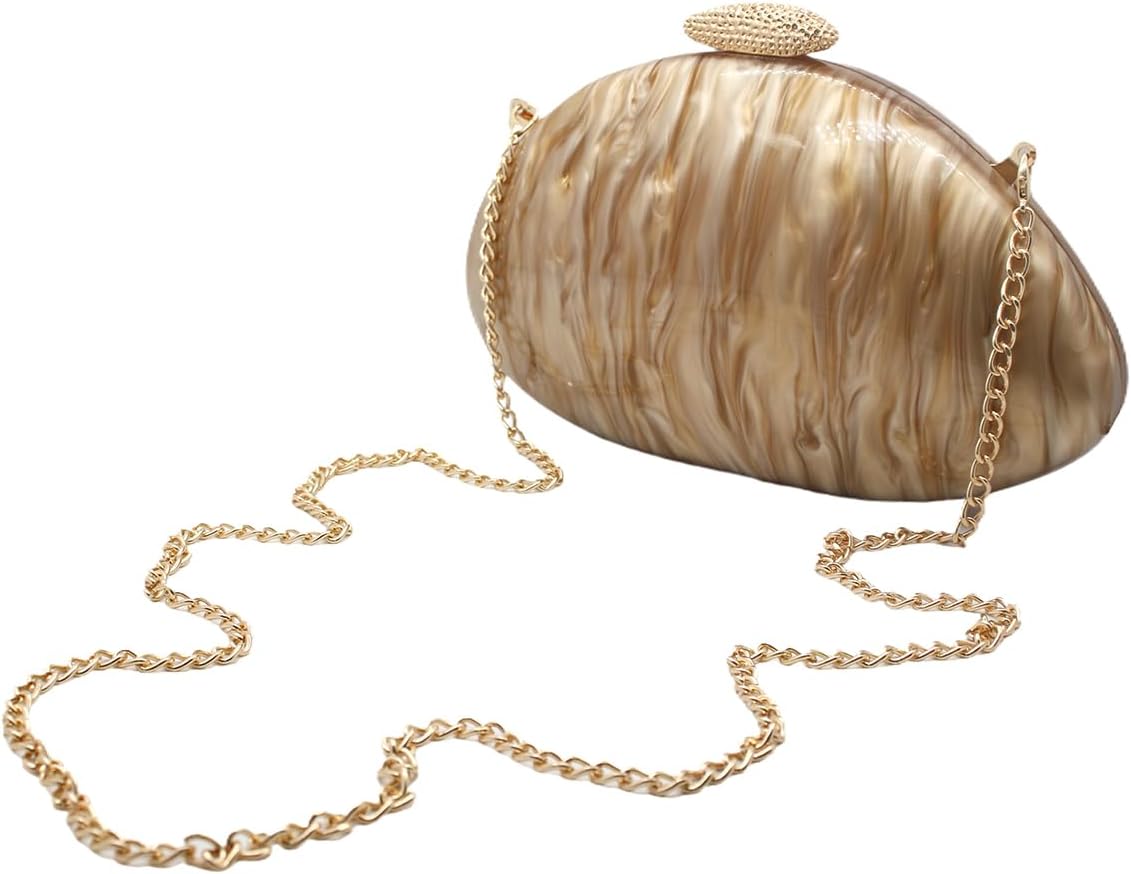Women Acrylic Evening Clutch Chic Shell Purse Egg Handbag Marble Shoulder Crossbody Bag for Prom Cocktail Party