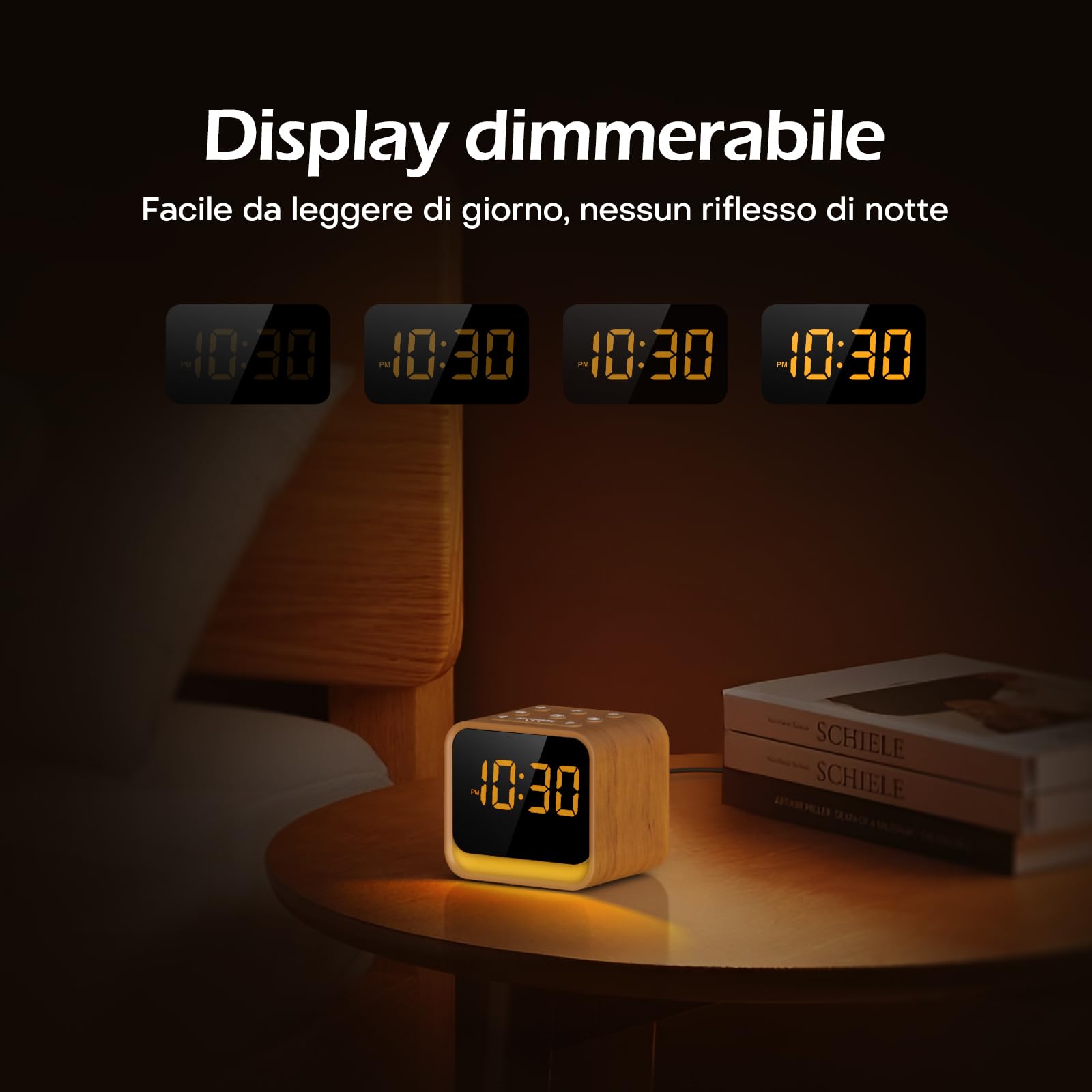 Reacher Radiosveglia Digitale FM, Macchina del Rumore Bianco, 24 Suoni Rilassanti, Display Regolabile, 7 Colori Luce Notturna, Timer, Snooze