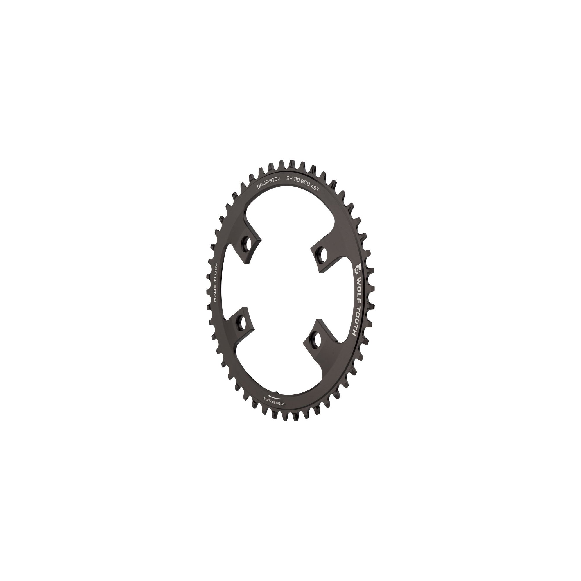 Wolf Tooth Drop-Stop Chainrings for Assymetric 4x110mm BCD for Shimano Road Cranksets (Black, 48t)