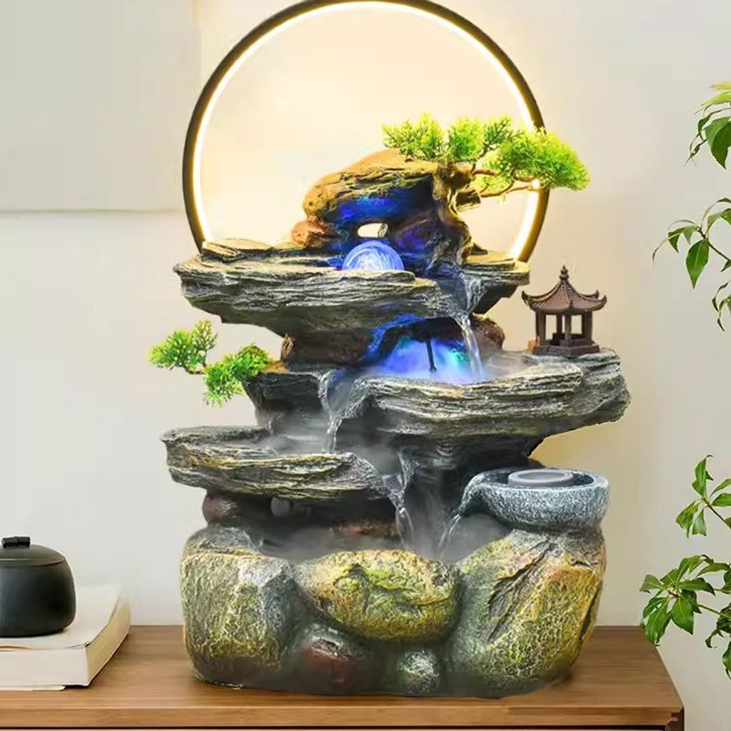 Fuente De Interior Rocalla Agua Corriente Fuente de Escritorio Adornos Agua circulante característica Sala de té Escritorio Fortuna Feng Shui Rueda Fuente De Sobremesa