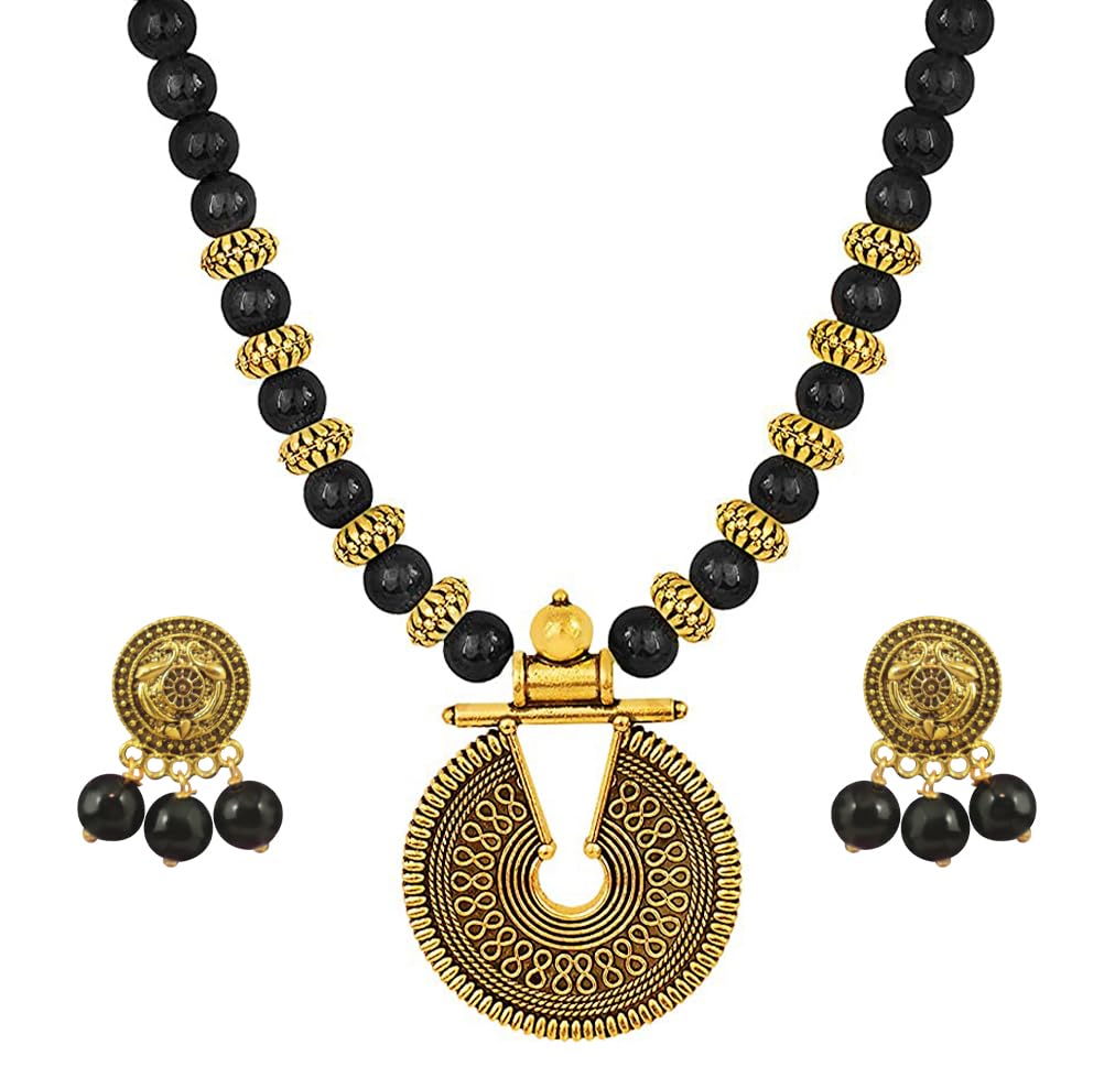 JFL Gold Mint Green Beaded Necklace set Keyhole pendant design adjustable length designer set for women & girls - Review, Price and Buying Guide
