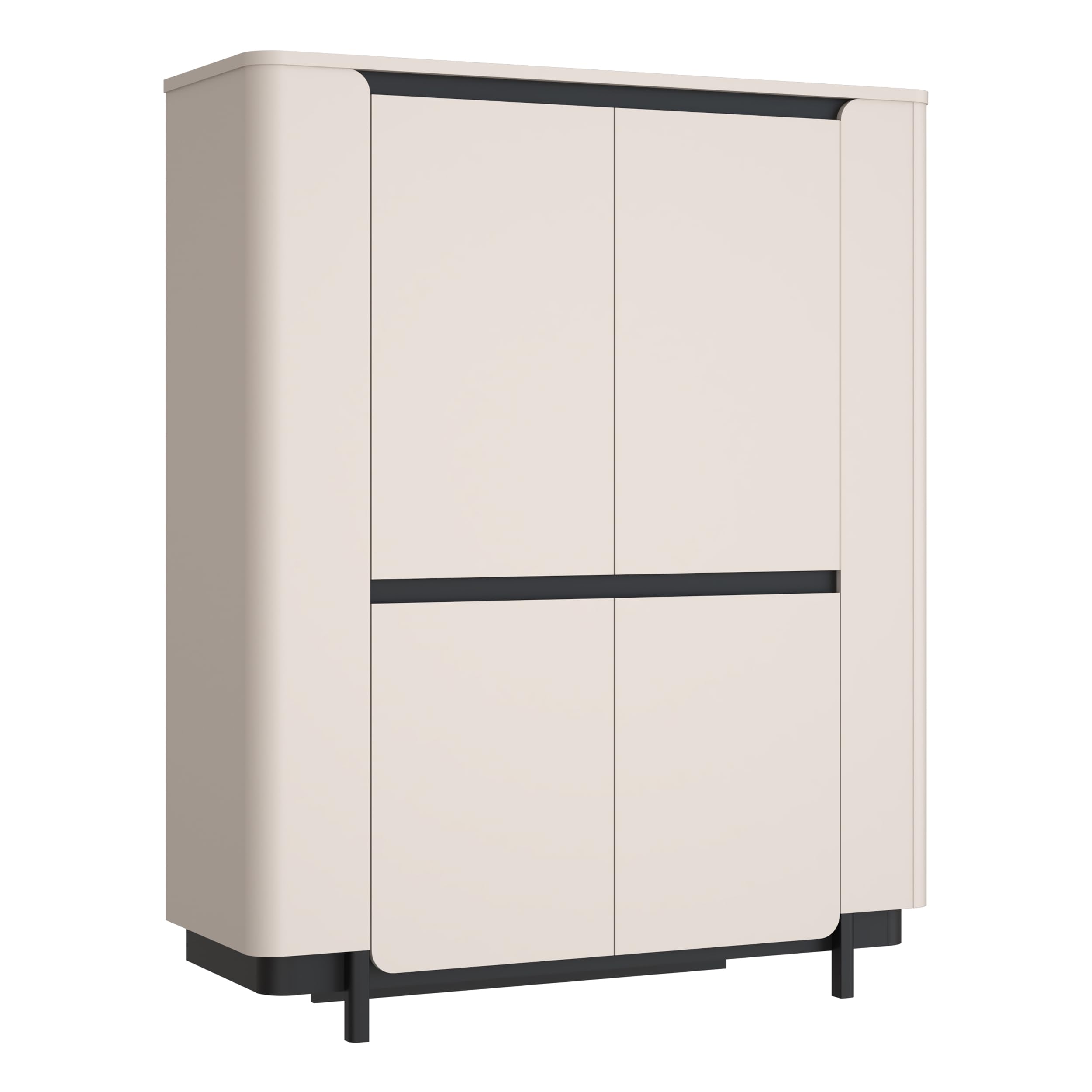 Forte VODOL Highboard 130, modernes Highboard mit 4 Türen und abgerundetem Eckendesign, Holzwerkstoff, Kaschmir|Beige, 130,3 cm breit x 161,1 cm hoch x 44,8 cm tief
