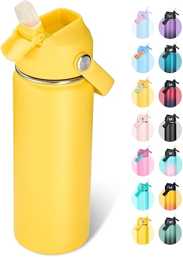 Miniatura 56 de Botella de agua de acero inoxidable aislada de 18 oz, de boca ancha, de doble pared con vacío, pajita de silicona, a prueba de sudor y fugas, termo