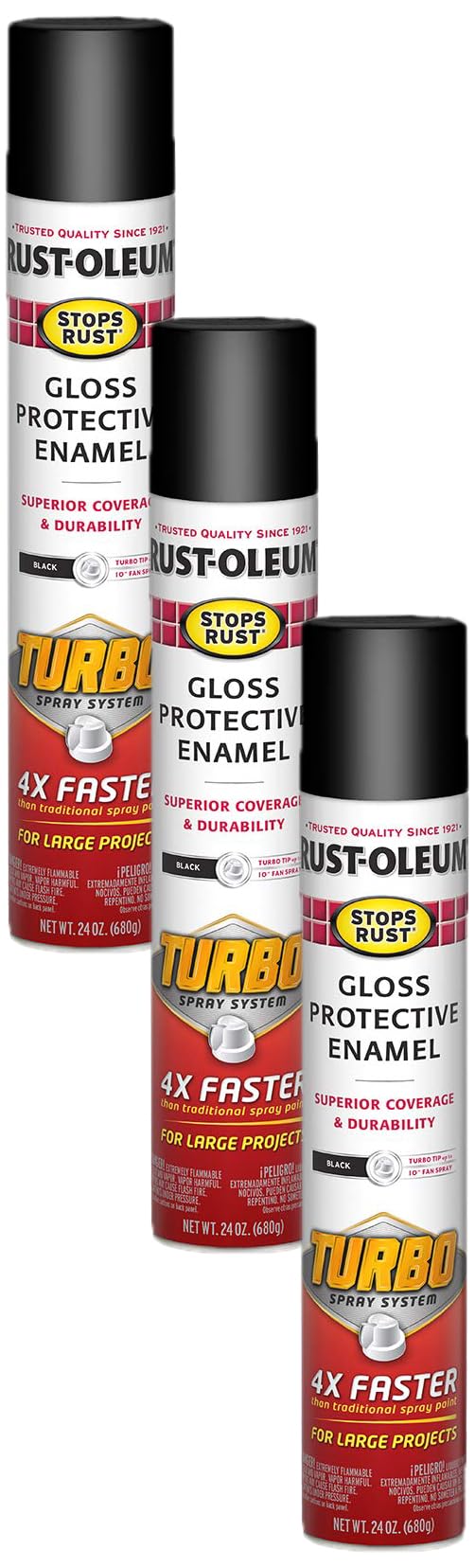 Rust-Oleum334128 Stops Rust Turbo Spray Paint, 24 oz, Gloss Black (Pack of 3)