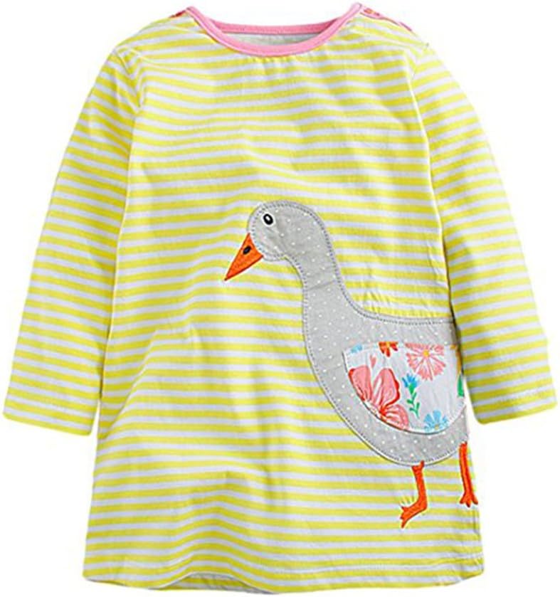 Jumping Meters Kids Girls Character Print T-shirt Dress with Long Sleeve Size 2T,Yellow Striped