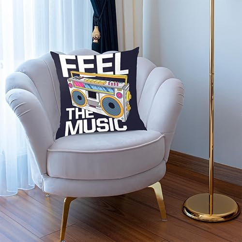 Miniatura 6 de Fundas de almohada con diseño de dibujos animados de música retro de 20 x 20 pulgadas, funda de cojín cuadrada decorativa, suave, acogedora y