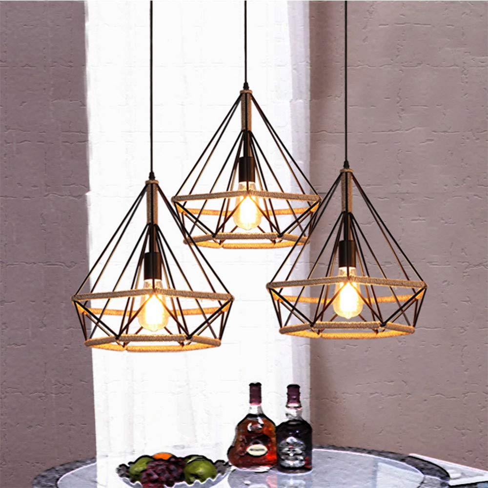 STOEX 3 Luces Lámpara de Techo Colgante Retro Industrial Luz de Araña Diamante Estilo Loft para Cocina Comedor Pasillo Sala de estar, Negro