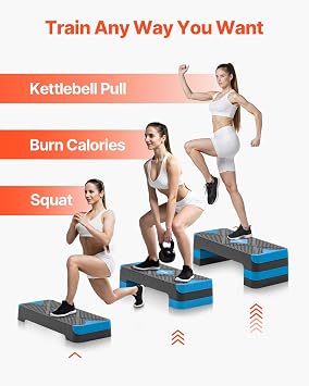 VEVOR Aerobic Exercise Step Platform, 28-Inch Workout Aerobic Stepper, Height Adjustable Fitness Training Step Deck Trainer with 4 Risers, Non-Slip Surface Bench for Home Gym Cardio Strength