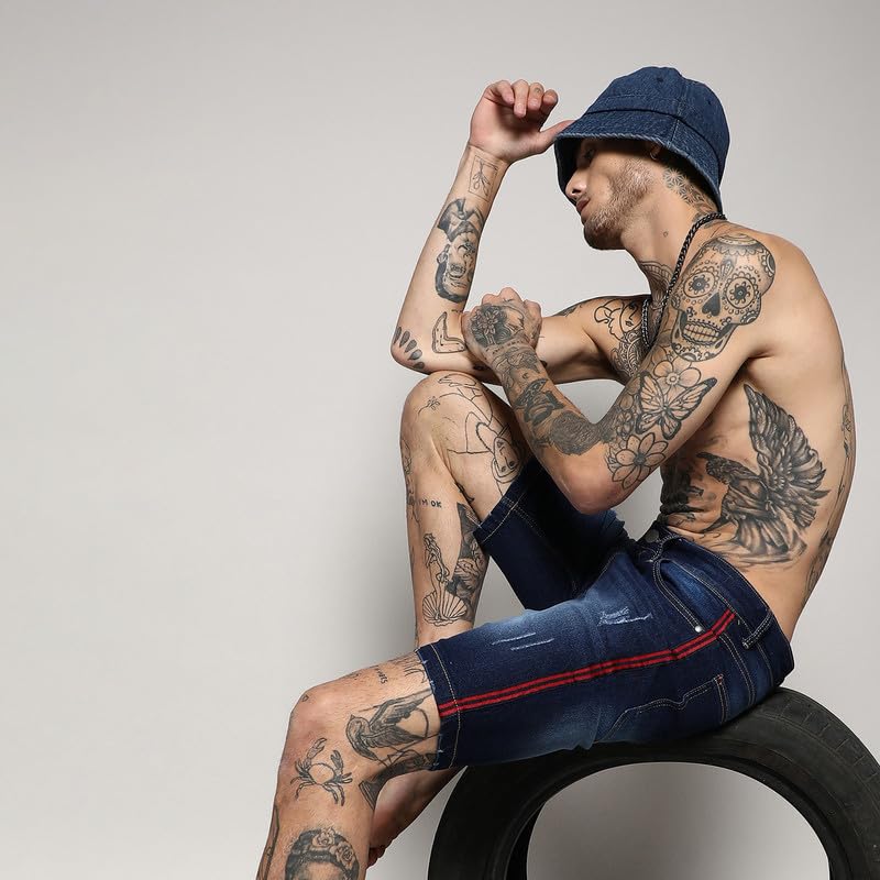 Image of CAHOOT Men's Denim Shorts for Casual Wear | Dark-Wash | Regular Fit | Button Closure | Cotton Denim Shorts Crafted with Comfort Fit for Everyday Wear